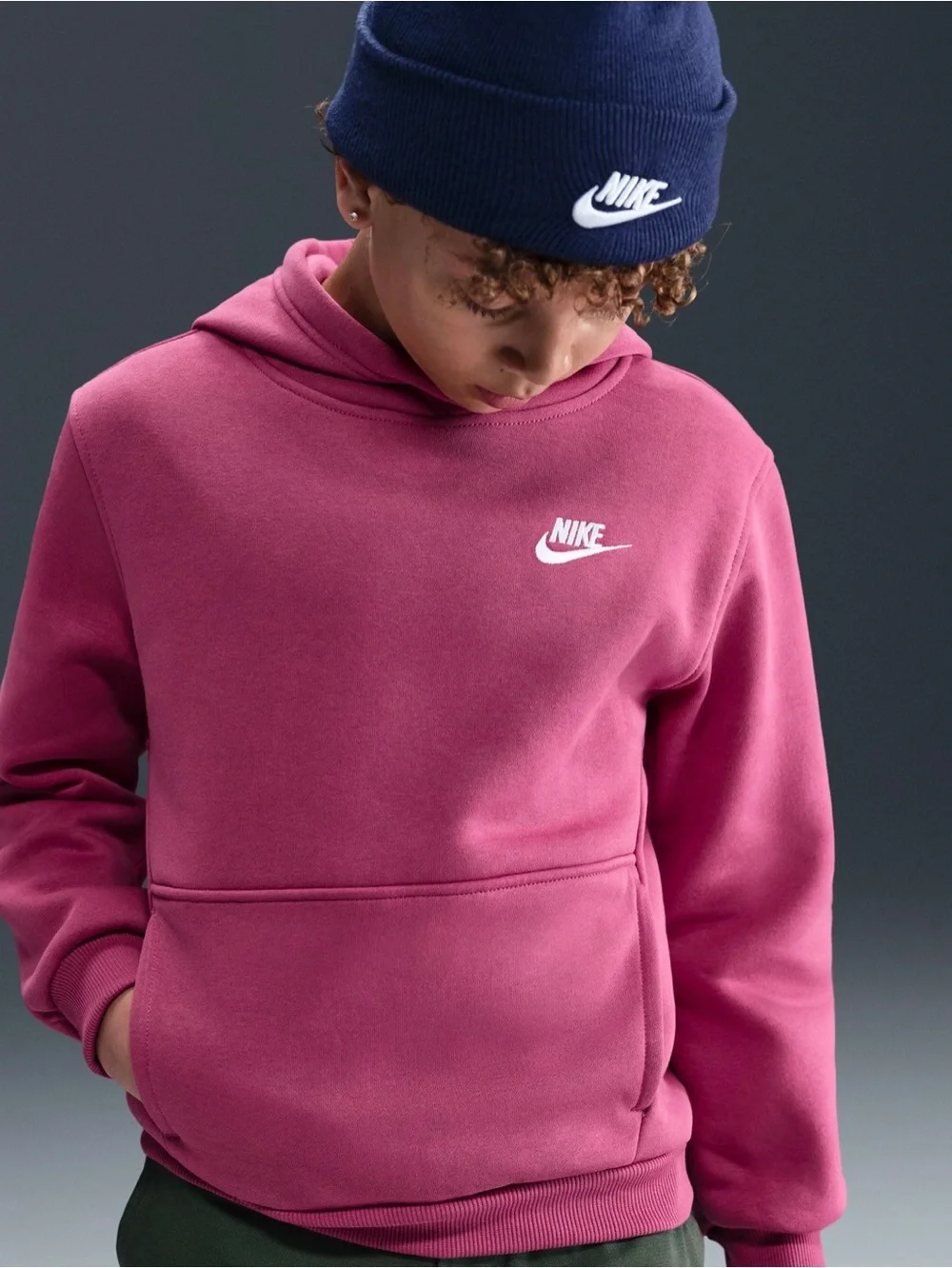 Nike Boys Sportwear Fleece  Pullover Hoodie Magenta (FD3000-518)Med